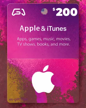 بطاقة آبل و ايتونز 200 دولار (المتجر الأمريكي)